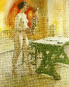 Carl Larsson modell med blomkruka-modellen lisa med blomkruka France oil painting artist